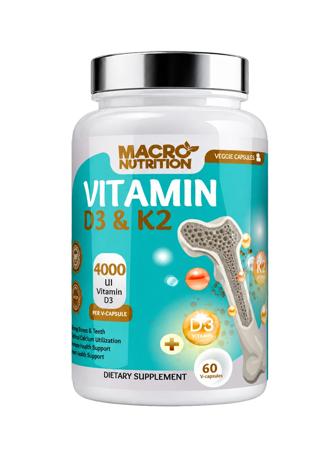 Macro Nutrition Vitamin D3 & K2 4000 IU / 100 mcg 60 Veggie Capsules